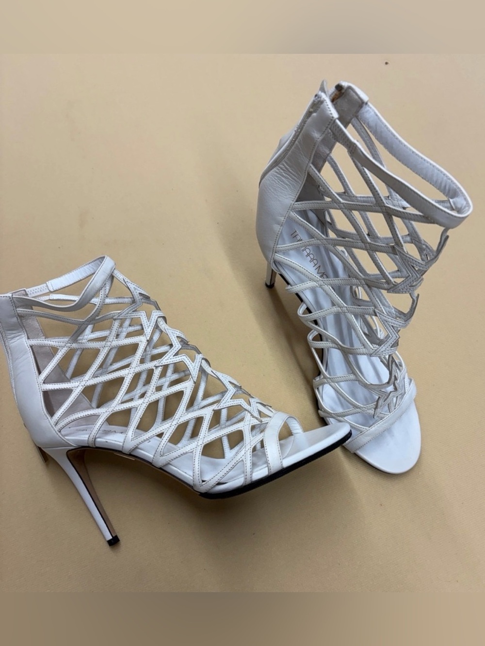 Tamara Mellon White Strappy Cage with Stars Stiletto Sandals